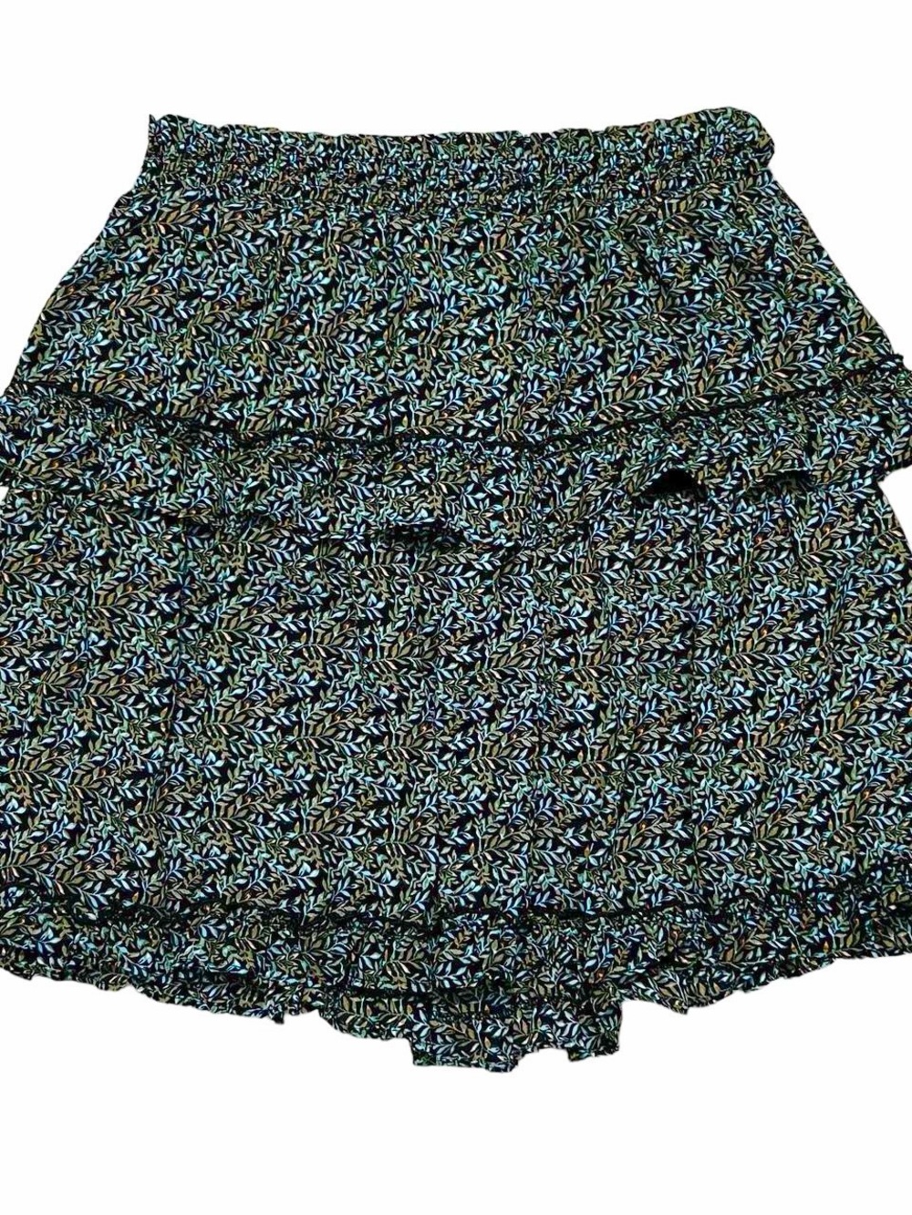 NWT Cato Tiered Leaf Print Ruffle Skirt Brown, Blue, and Green Size Large - Picture 3 of 9